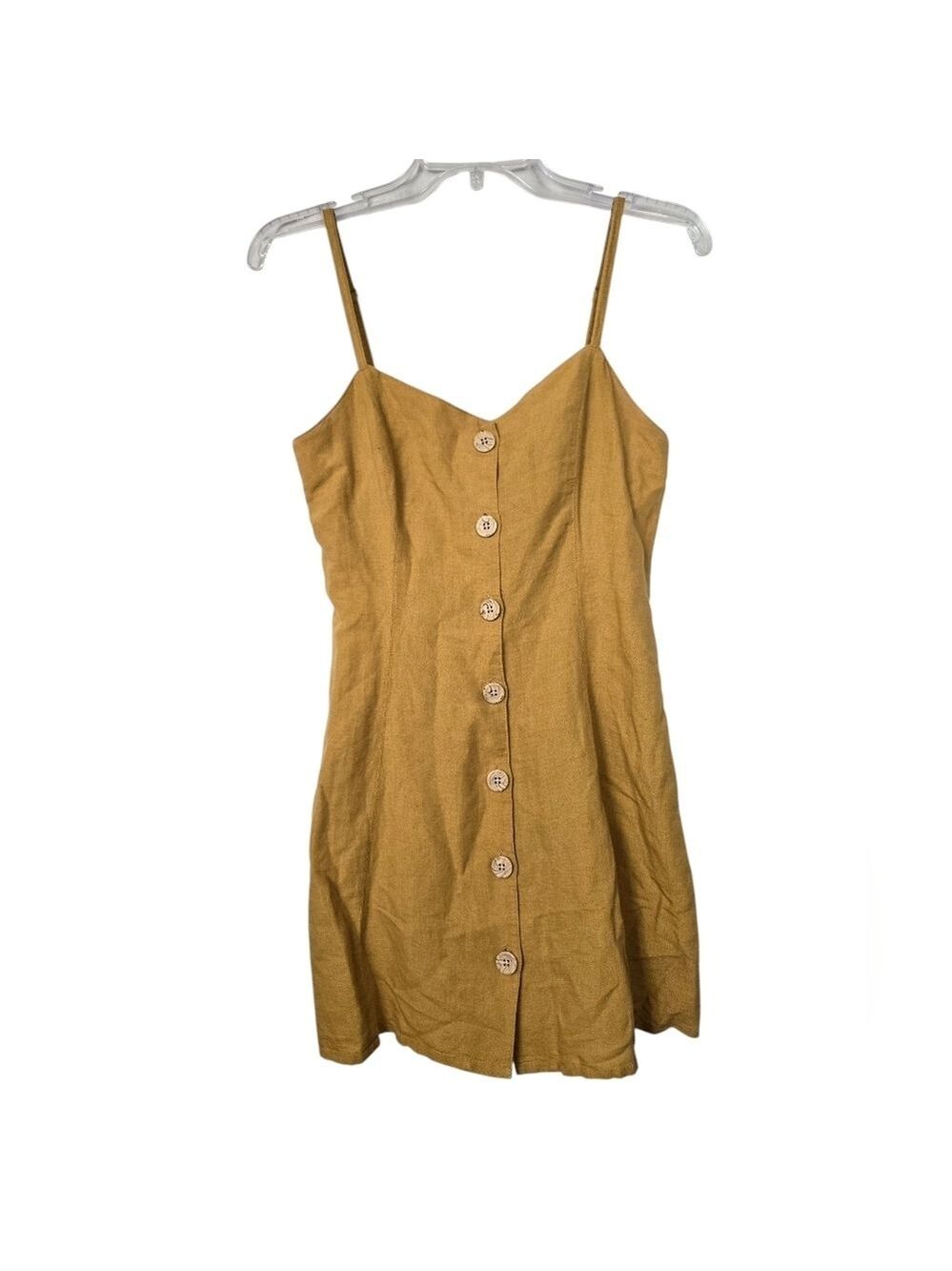 Urban Outfitters Sweetheart Linen Blend Button Front Light Brown Mini Dress XS